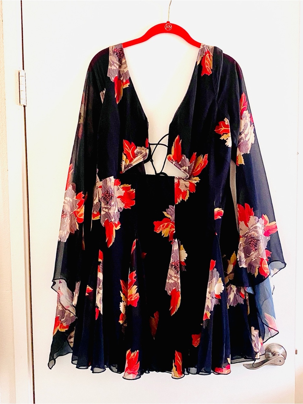 ASOS Black Chiffon Long Sleeve Floral Mini Dress